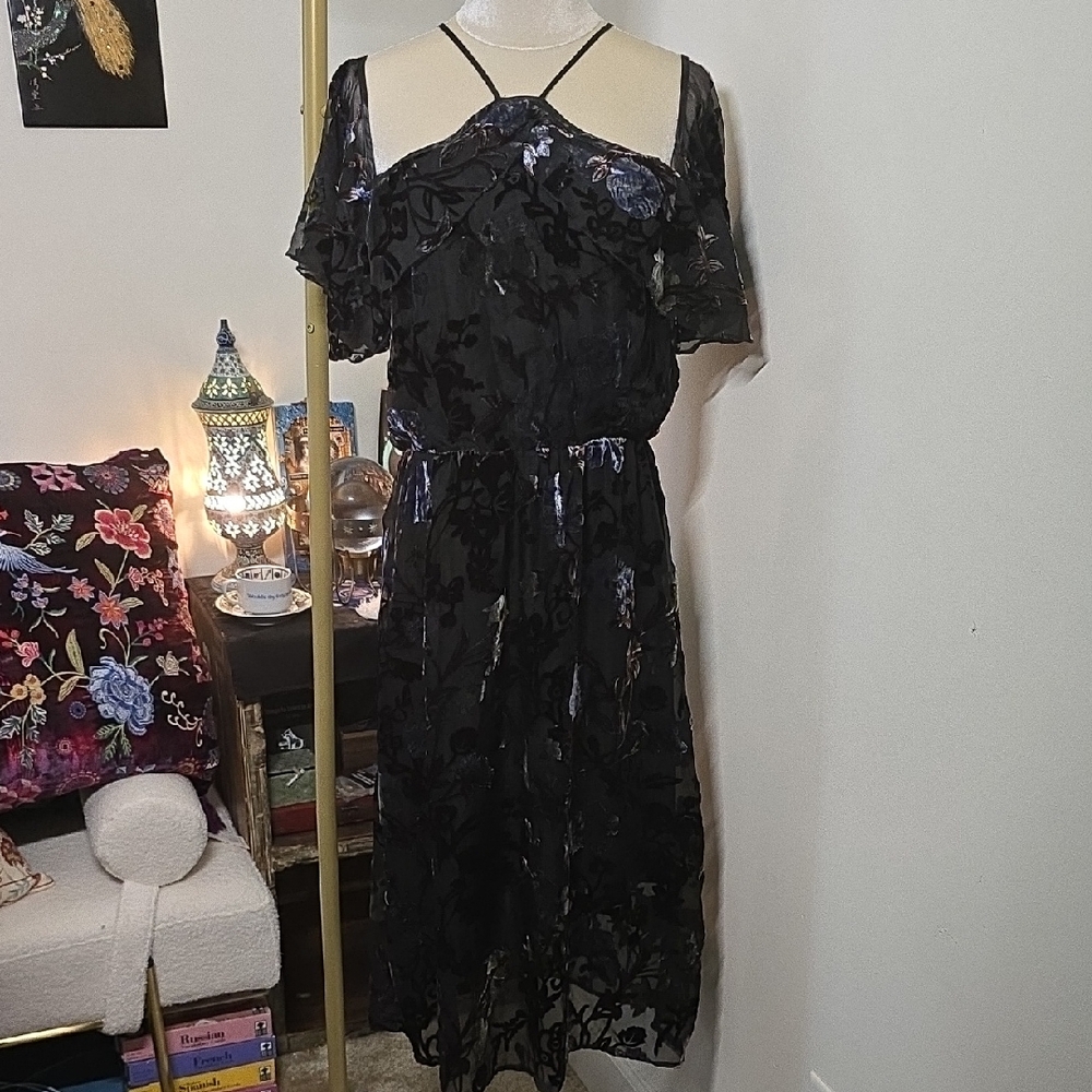 ABS Allen Schwartz Black Floral Midi Dress